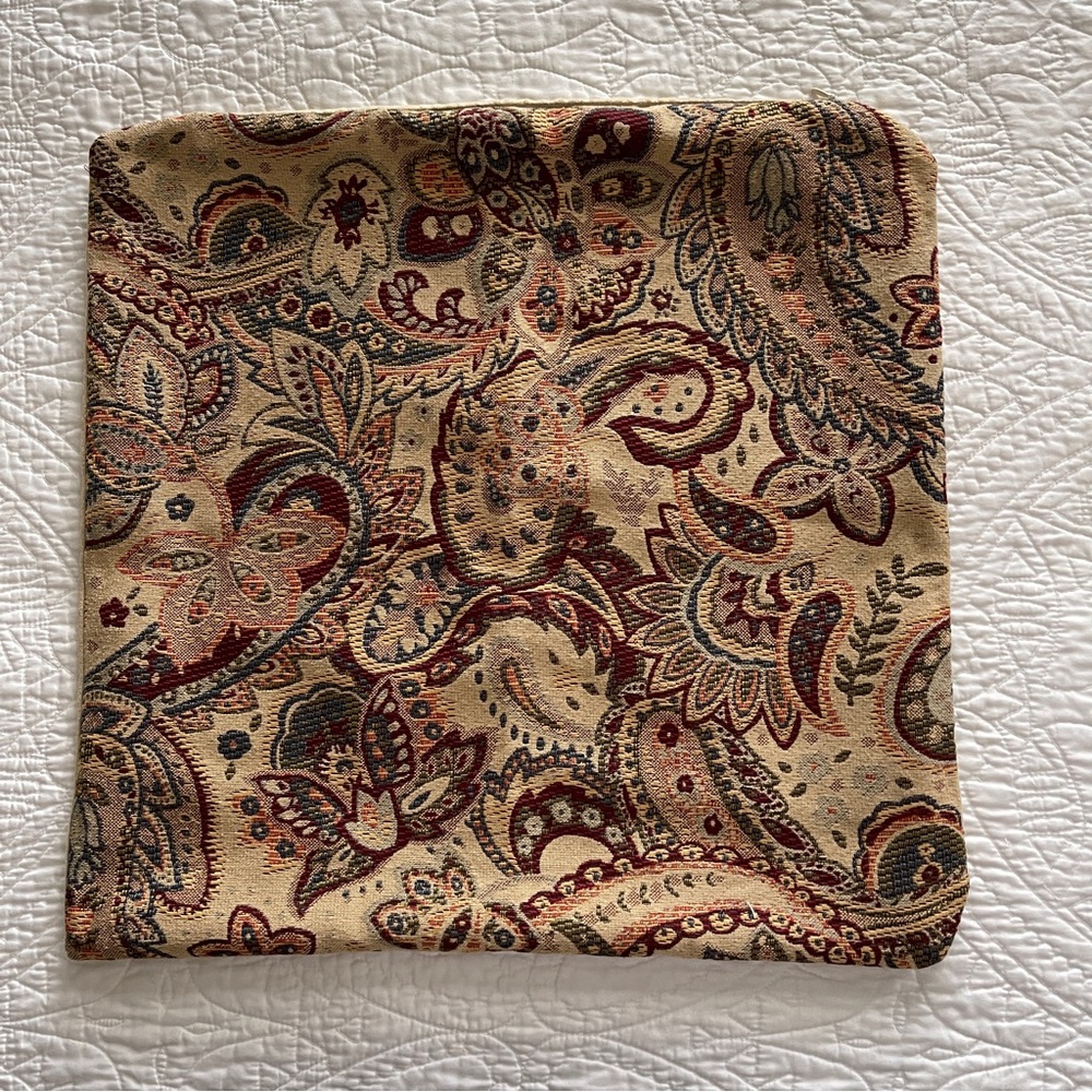 Tapestry and Faux Suede Paisley Pillow Cover Zippered 19" Square